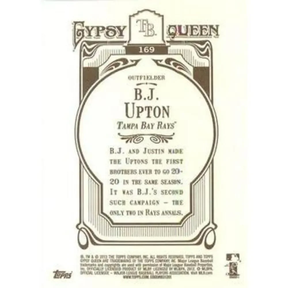 2012 Topps Gypsy Queen B.J. Upton # 169 Tampa Bay Rays